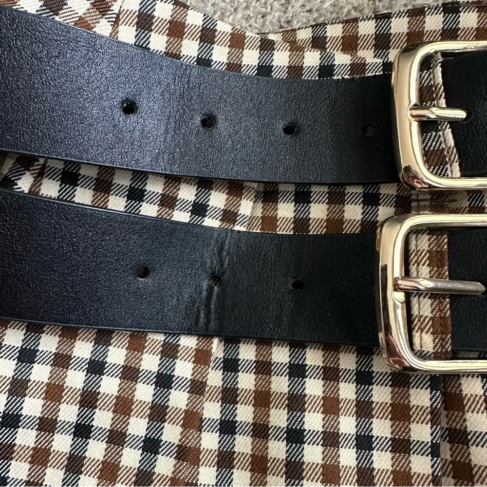 Moon River Double Belted Pleated Plaid Mini Skirt - Picture 7 of 9